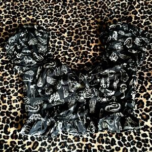 Black cropped peasant top with animal bones